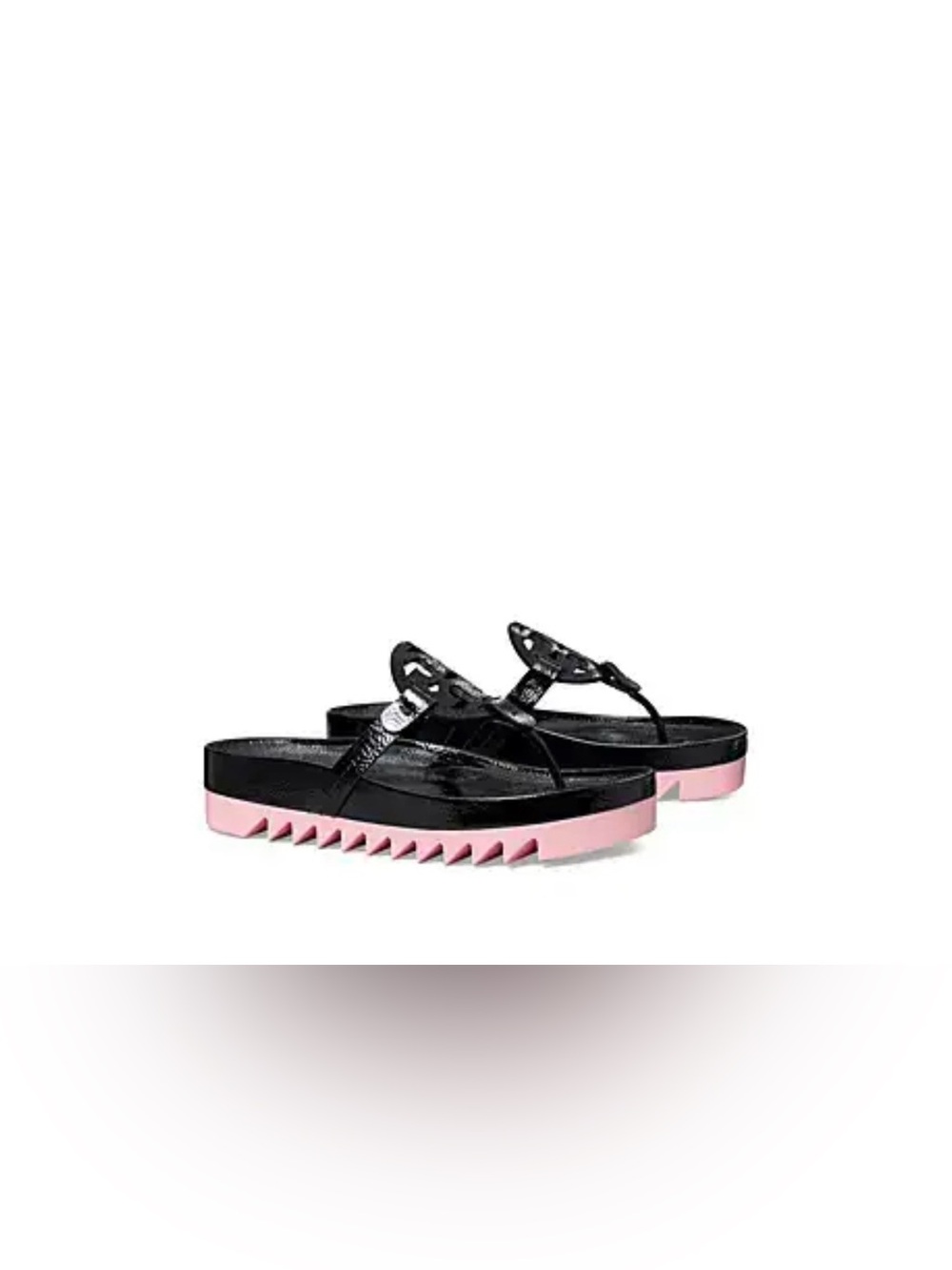 Tory Burch Miller Cloud Lug Thong Sandals in Black & Pink 8.5